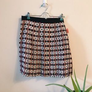 NWT 100% Silk J CREW pleated patterned skirt SZ 8